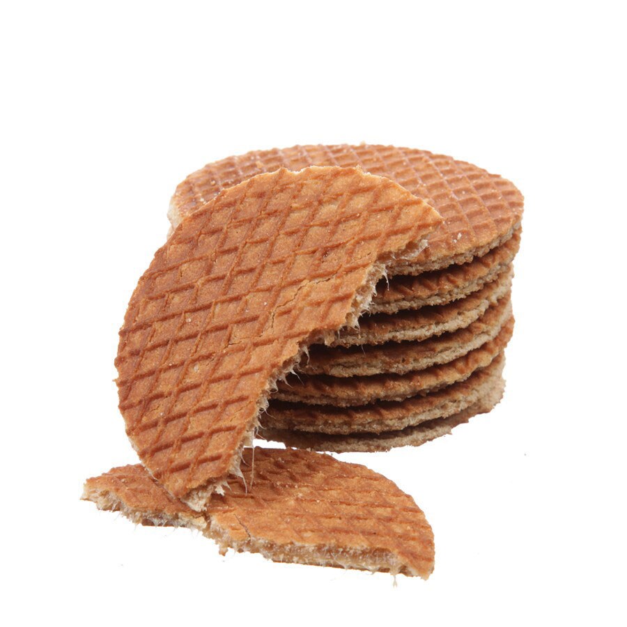 A stack of Gluten Free Stroopwafels by Wonderen Stroopwafels on a white background.